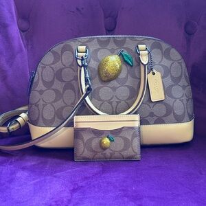 Coach Brown and Cream Handbag with Lemon Design